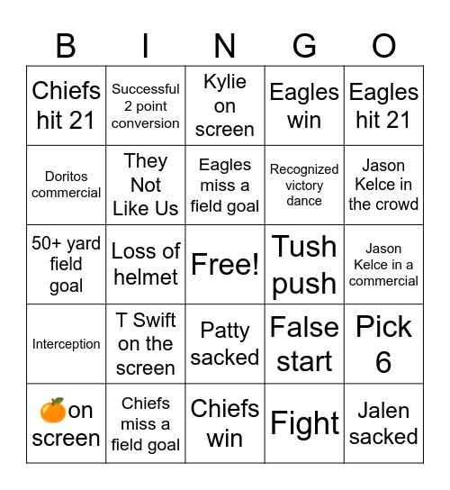 Super Bowl 2025 Bingo Card