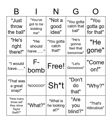 Super Bowl Husband Bingo Card