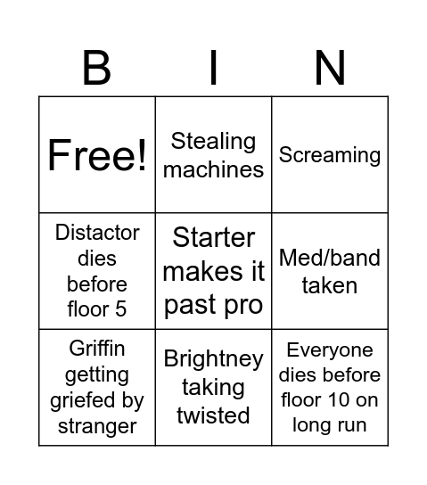 Dandy World Bingo Card
