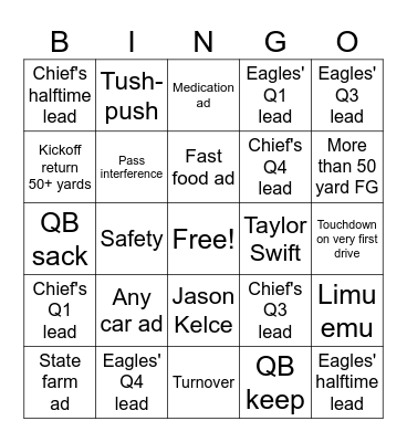 Super Bowl LIX Bingo Card