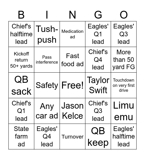 Super Bowl LIX Bingo Card