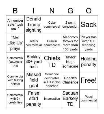 Super Bowl 59 Bingo Card