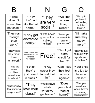 Conference Night Bingo Card