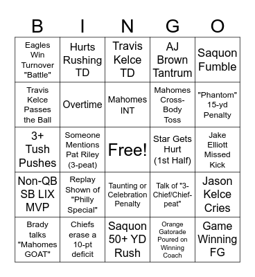 SUPER BOWL LIX Bingo Card