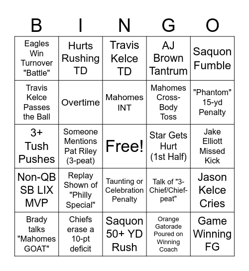 SUPER BOWL LIX Bingo Card