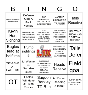 LIX Super Bowl Bingo Card