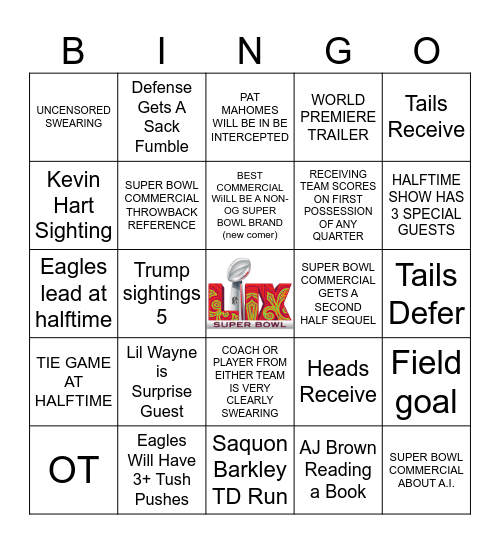 LIX Super Bowl Bingo Card