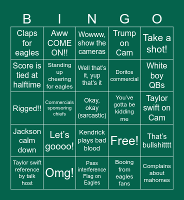 Super Bowl 2025 Bingo Card