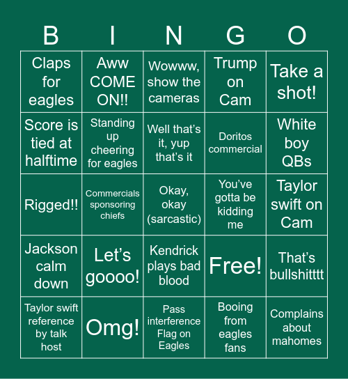 Super Bowl 2025 Bingo Card