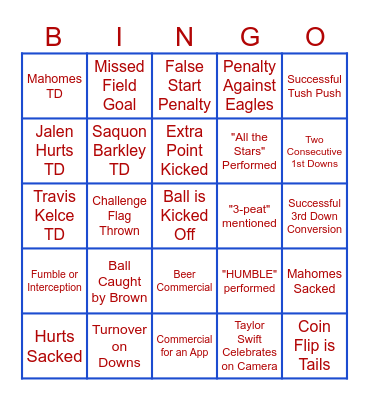 Super Bowl LIX Bingo Card