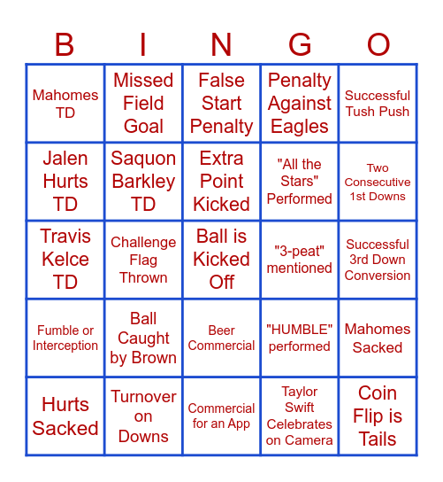 Super Bowl LIX Bingo Card