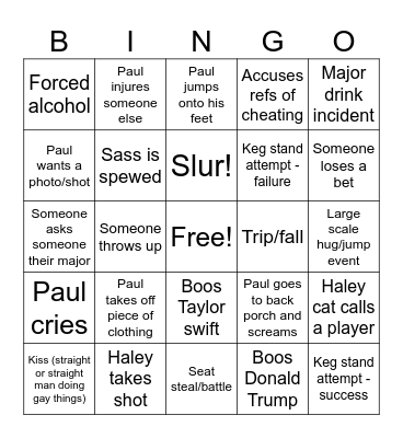 Superbowl Bingo Card
