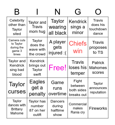 Super Bowl 2025 Bingo Card