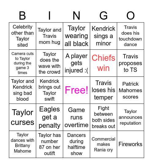 Super Bowl 2025 Bingo Card