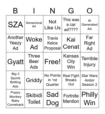leons super bowl Bingo Card