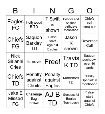 SUPER BOWL LIX Bingo Card