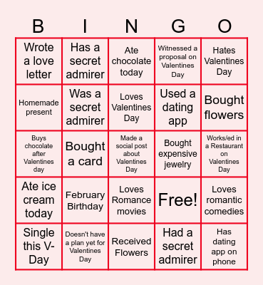 Virtual Valentine's Day Bingo Card