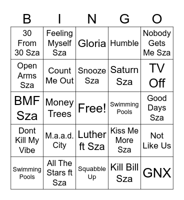 SuperBowl Halftime Bingo Card