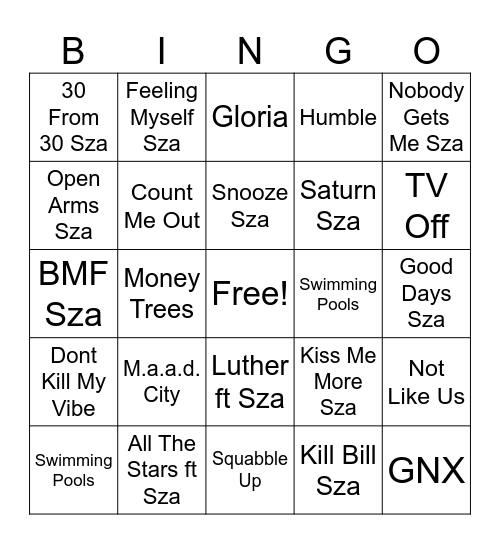 SuperBowl Halftime Bingo Card