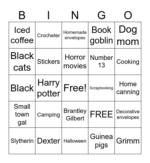 Pen Pal Bingo Card