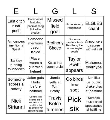 Super bowl bingo Card
