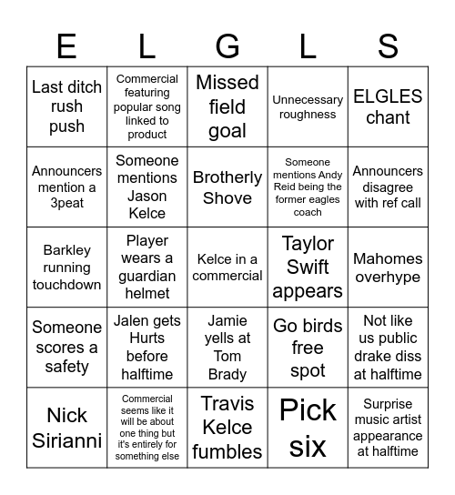 Super bowl bingo Card
