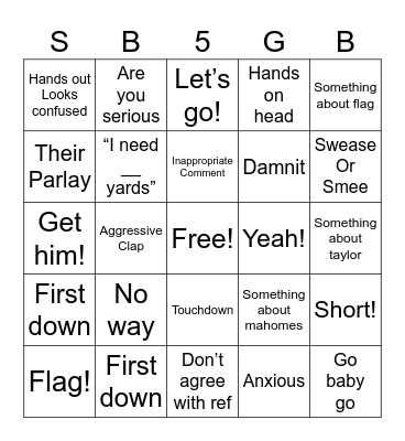 Super Bowl Bingo Card