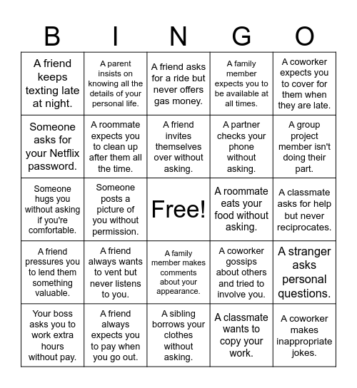 Boundary Bingo Card