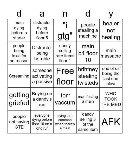 DANDY's WORLD BINGO Card