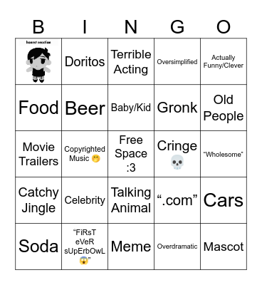 🏈 SUPERBOWL COMMERCIAL BINGO 📇 Bingo Card