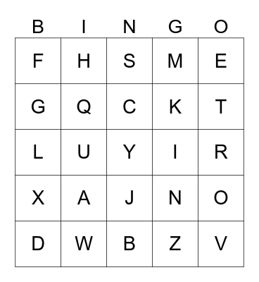 Capital Letter Bingo Card