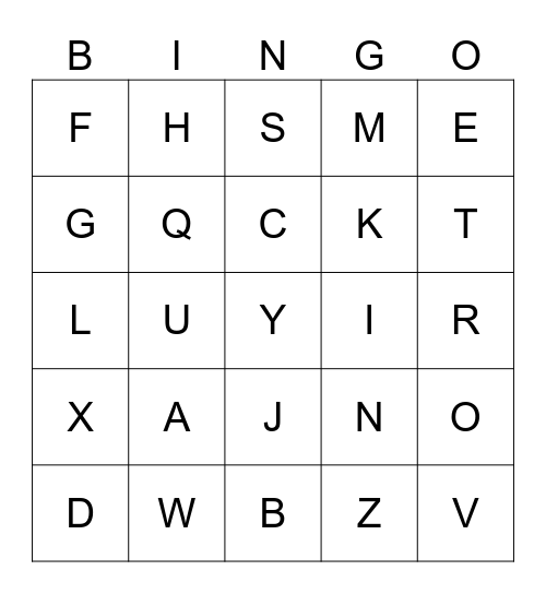 Capital Letter Bingo Card