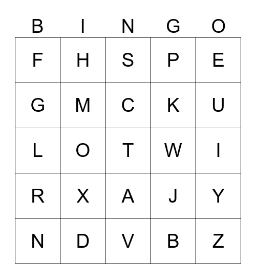 Capital Letter Bingo Card