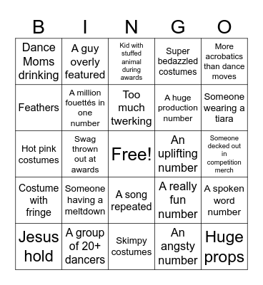 DANCE COMPETITION BINGO Card