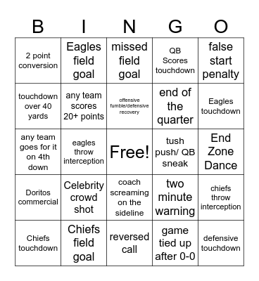 SuperBowl 2025 Bingo Card