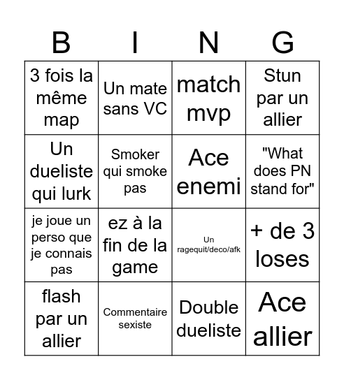 Valorant Bingo Card