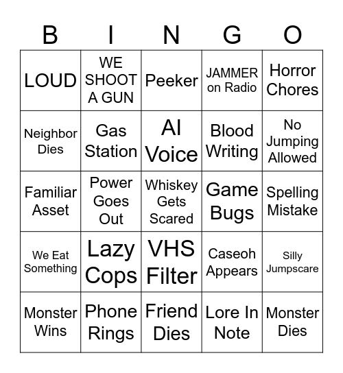 INDIE HORROR BINGO Card