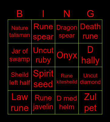 Zulrah Bingo Card