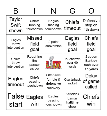 Super Bowl 2025 Bingo Card