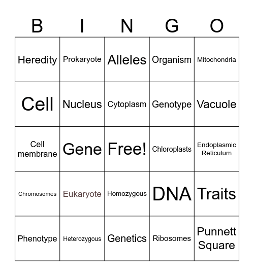 Cells and Genetics Bingo Card