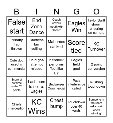 Superbowl 2025Pass Bingo Card