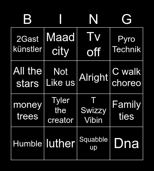 kendrick halftime Bingo Card