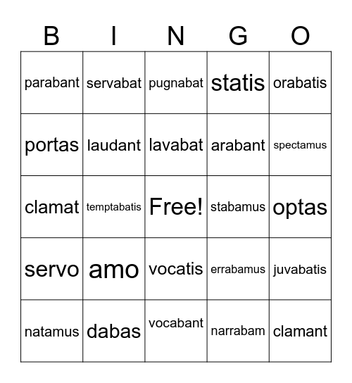 First Form Latin Lessons I - III Bingo Card
