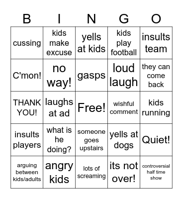Superbowl bingo Card