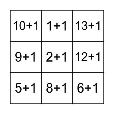 Simple addition (+1) Bingo Card