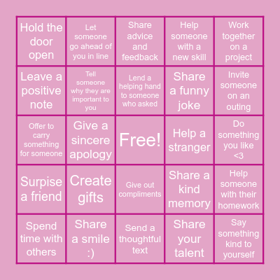 Kindness Bingo Card