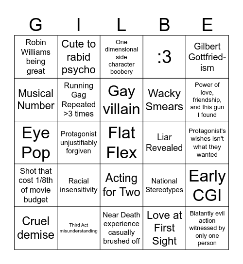 Aladin Bingo for movie night Bingo Card