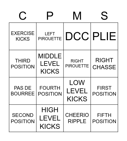 DANCE BINGO - PRECISION Bingo Card