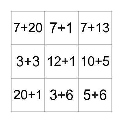Simple addition Bingo Card