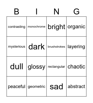 Art Bingo Card
